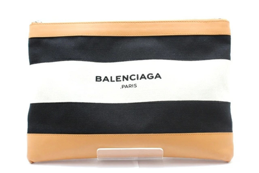 Balenciaga Navy Blue Clip Clutch Bag Canvas Calfskin